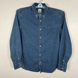 Gap Shirt Mens Large Blue Button Down Denim Stretch Long Sleeve Pocket